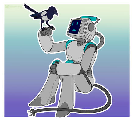 Robot and Bird Commission, ft. 1 full body and little guy Robot and Bird Commission, ft. 1 full body and little guy